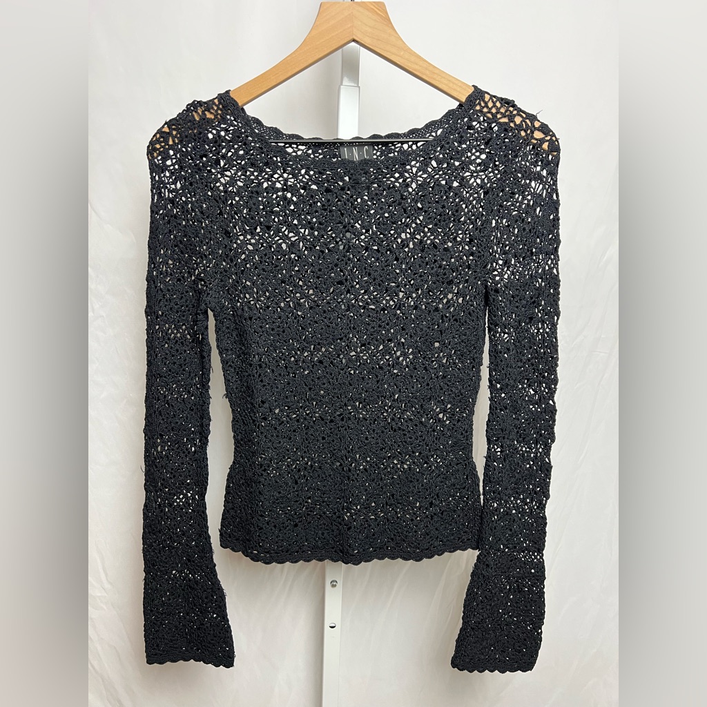 Inc International Concepts Black Crochet Blouse Size Small